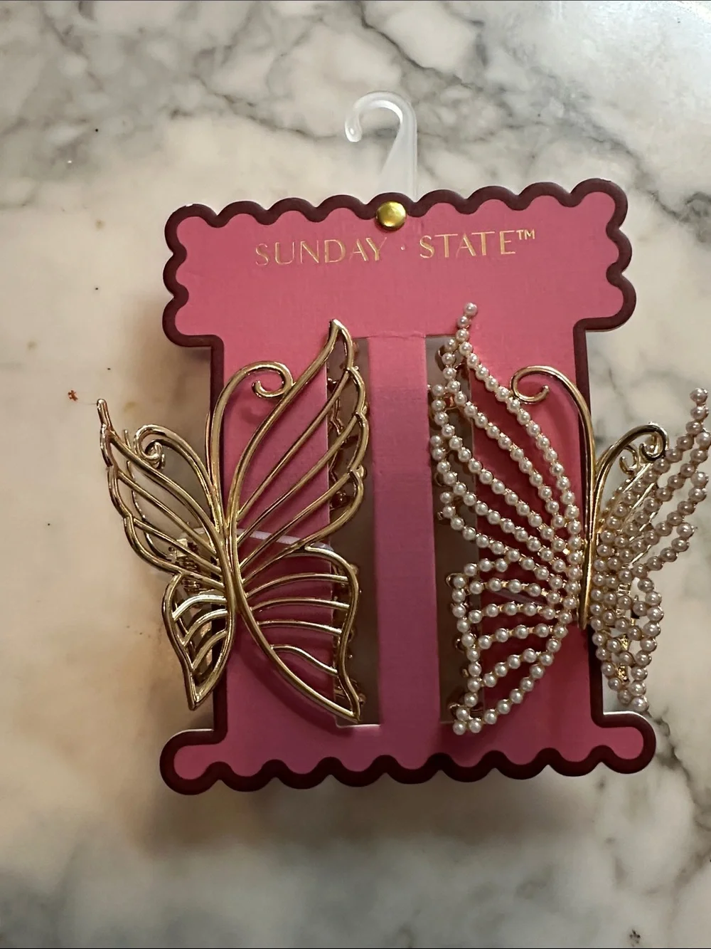 Sunday State Gold and Pearl Butterfly Hair Clips & Assorted Bracelets NWT